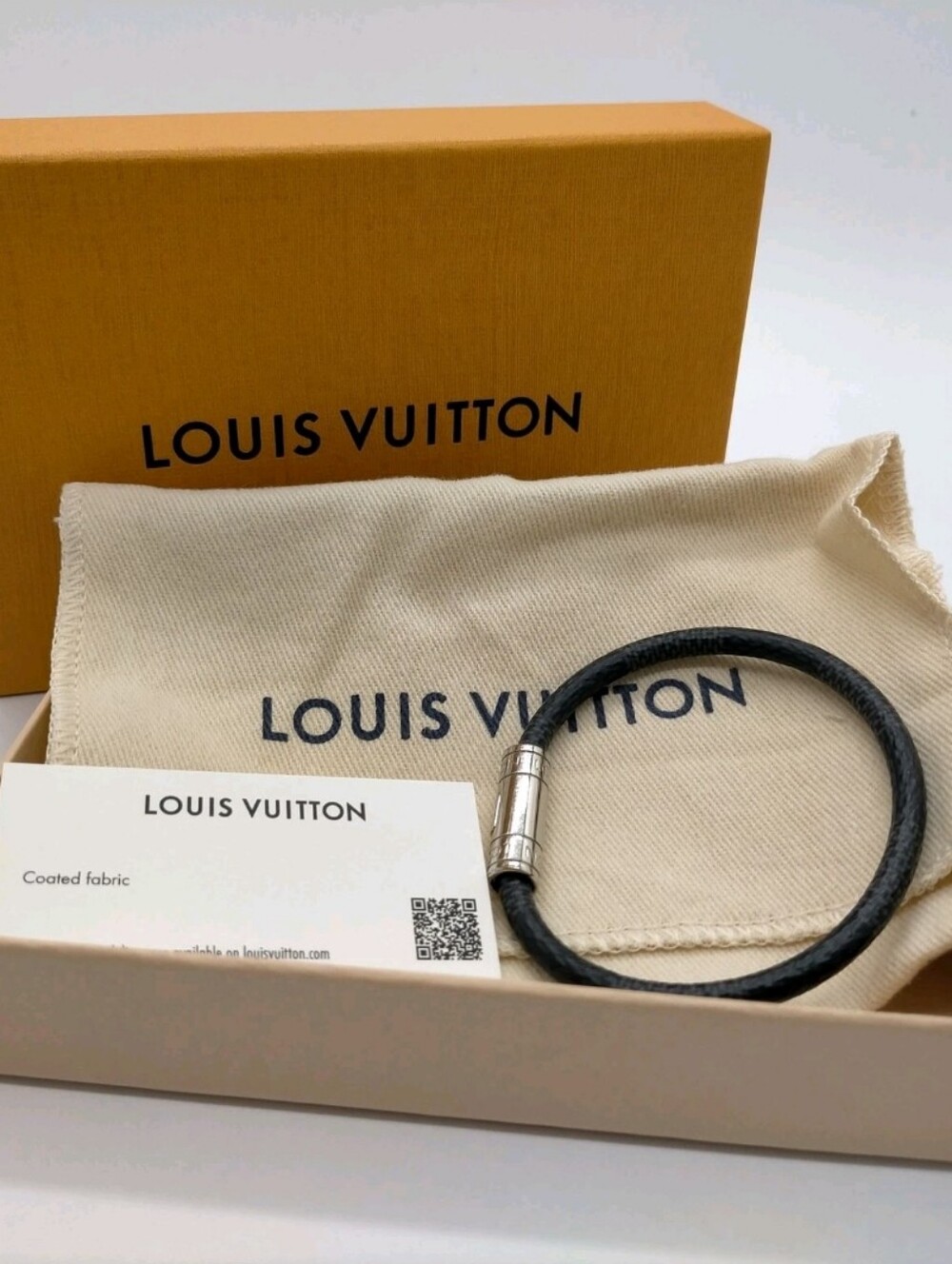 Louis Vuitton Black Damier Leather Bracelet with Silver Clasp